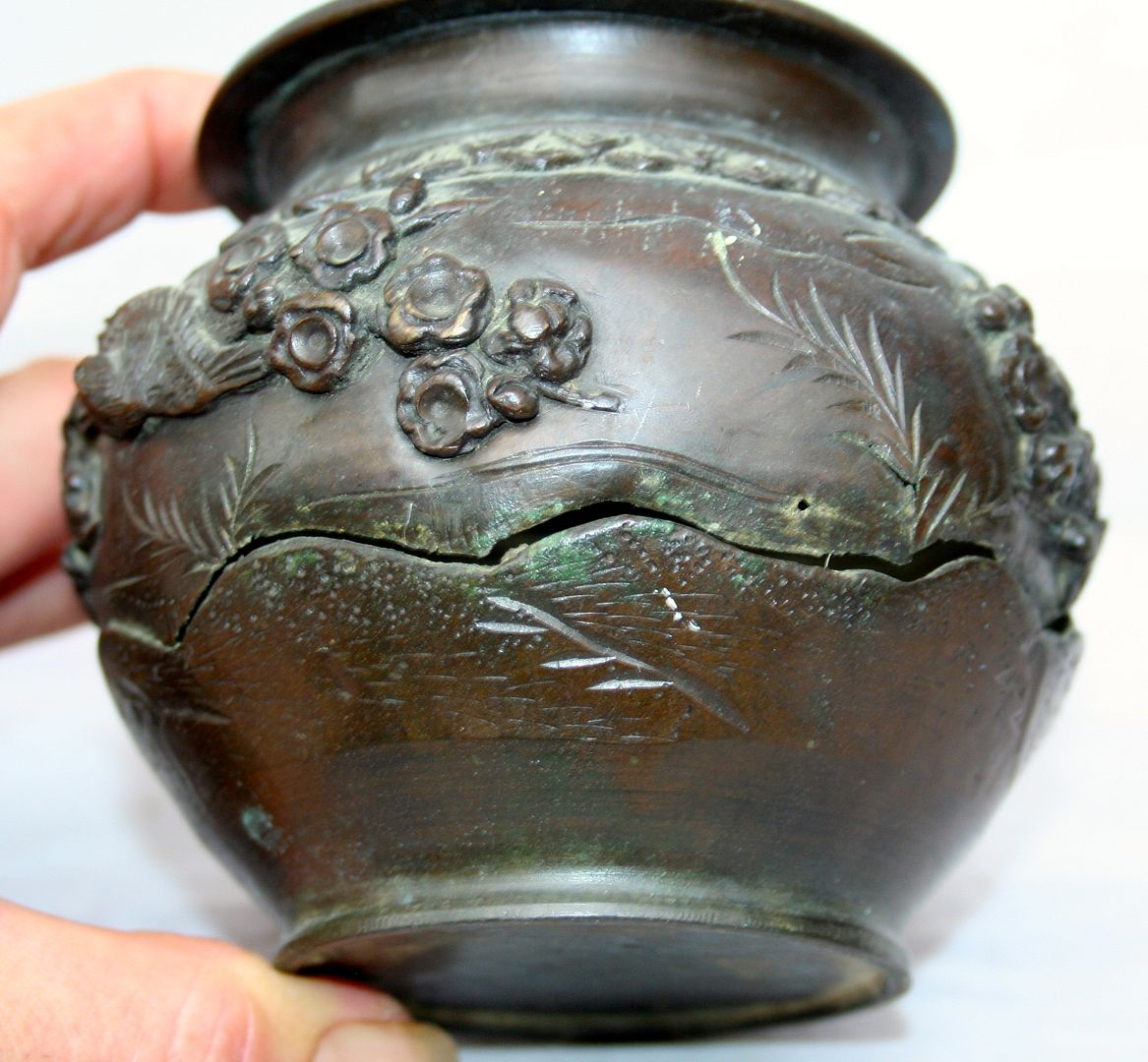Antique Japanese Signed Bronze Vase Meiji Period RAISED 3D BIRD DESIGN 18681912 eBay
