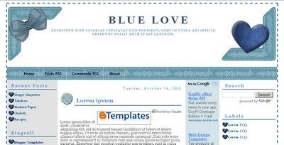 Blue Love Blogger Template from Templates para voce
