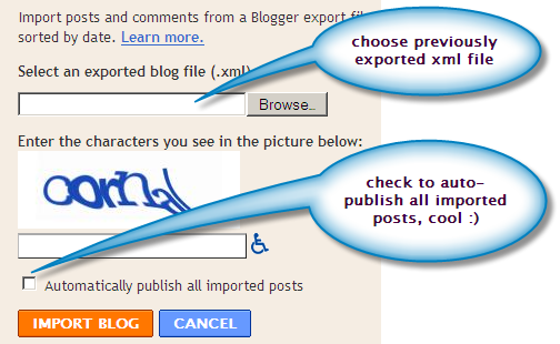 Importing a blogger blog