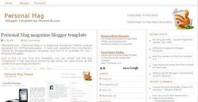 Personal Mag Blogger Template from ThemeLib
