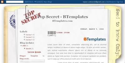 Top Secret Blogger Template from Blogcrowds