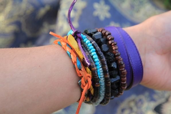 Bryanboy's colorful beaded and leather bracelets.