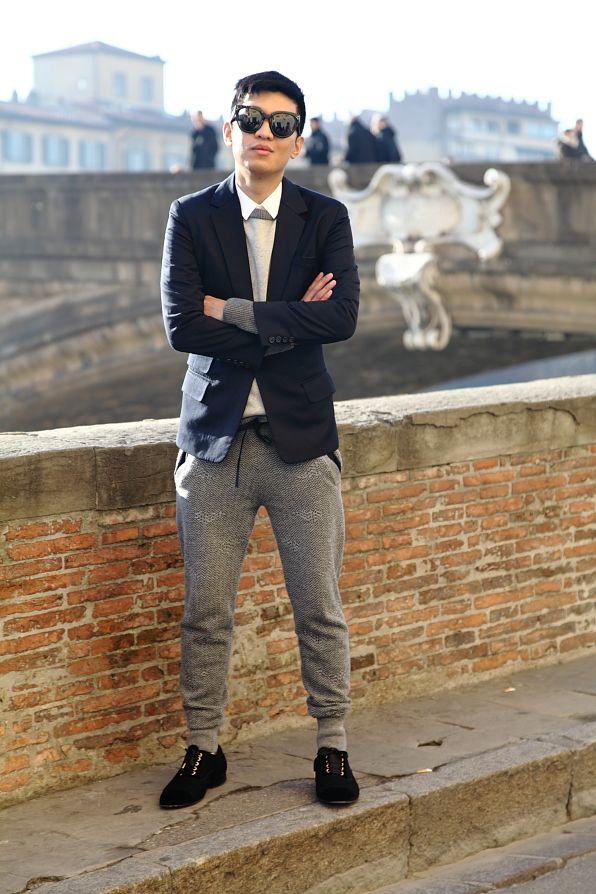 Bryanboy in gray wool trackpants