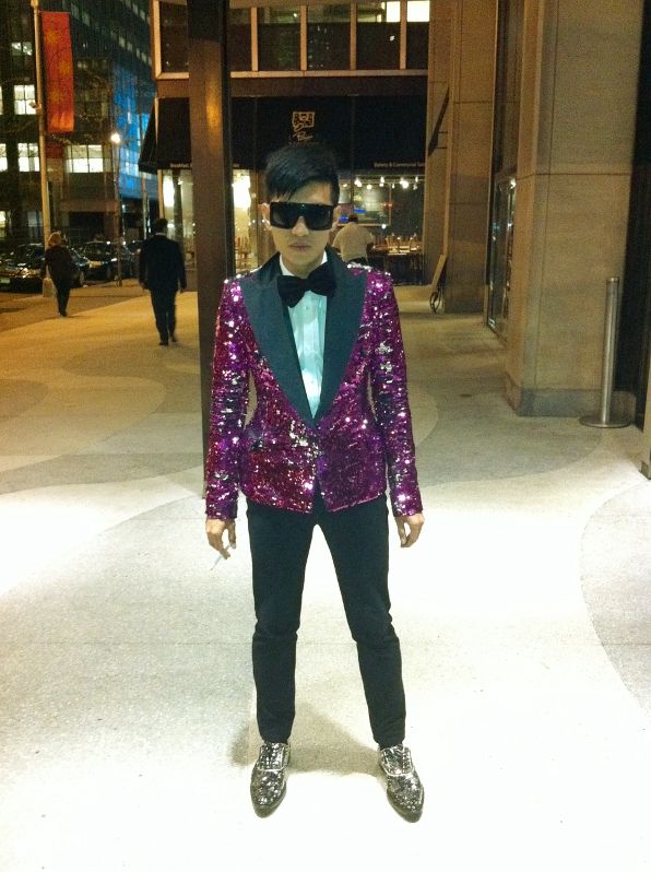 Bryanboy in Dolce & Gabbana outside the Time Warner building