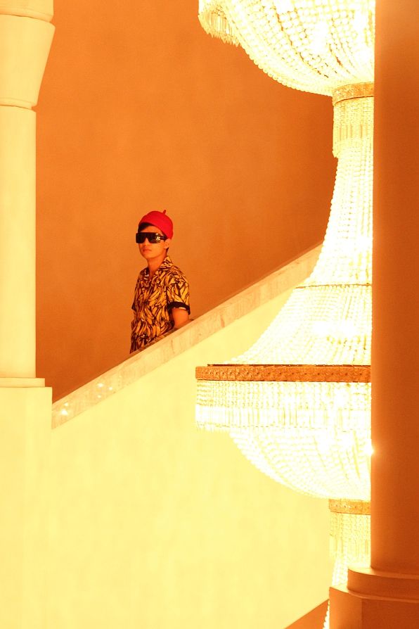 Bryanboy walking down the stairs at Marrakech Congress Palace