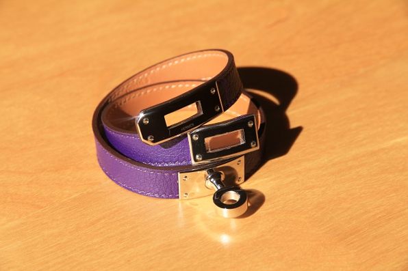 Purple leather Hermes Kelly Double Tour Bracelet