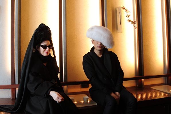 Diane Pernet and Bryanboy having tea at CHA Ginza