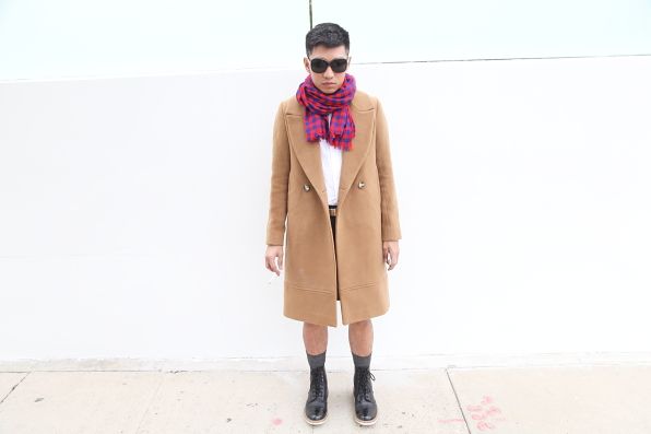 Bryanboy outside the Theory store on Melrose Avenue