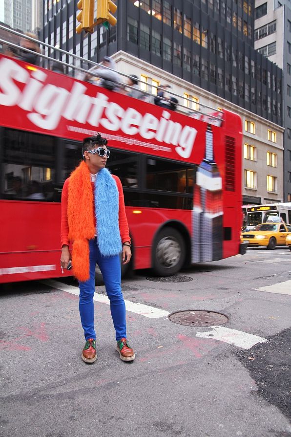 Bryanboy in front of a New York City Sightseeing Bus