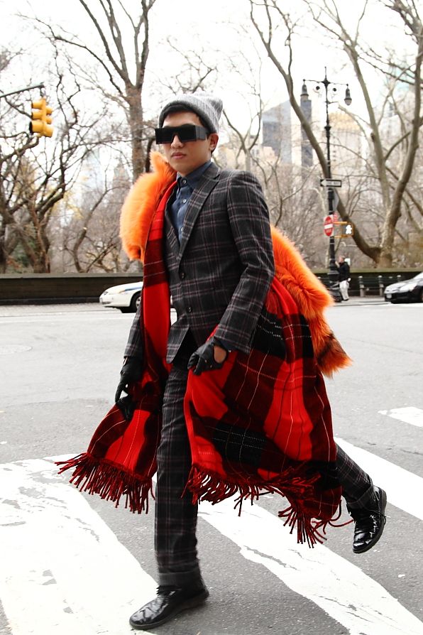 Bryanboy wearing a plaid suit in New York