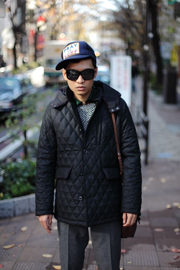 Quilted wool pea coat worn by Bryanboy