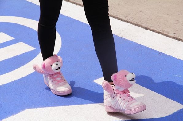 Pink teddy bear sneakers at Formula One Shanghai