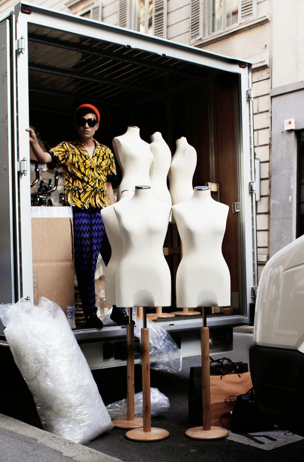 Bryanboy inside a fashion truck on via Montenapoleone