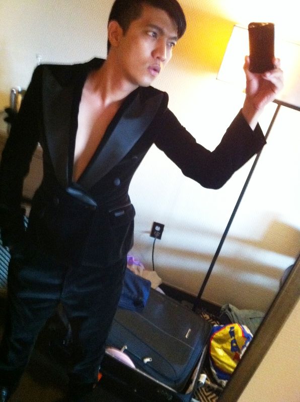 Bryanboy wearing a black velvet tuxedo courtesy of Dolce & Gabbana