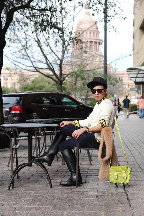 Bryanboy outside Starbucks in Austin