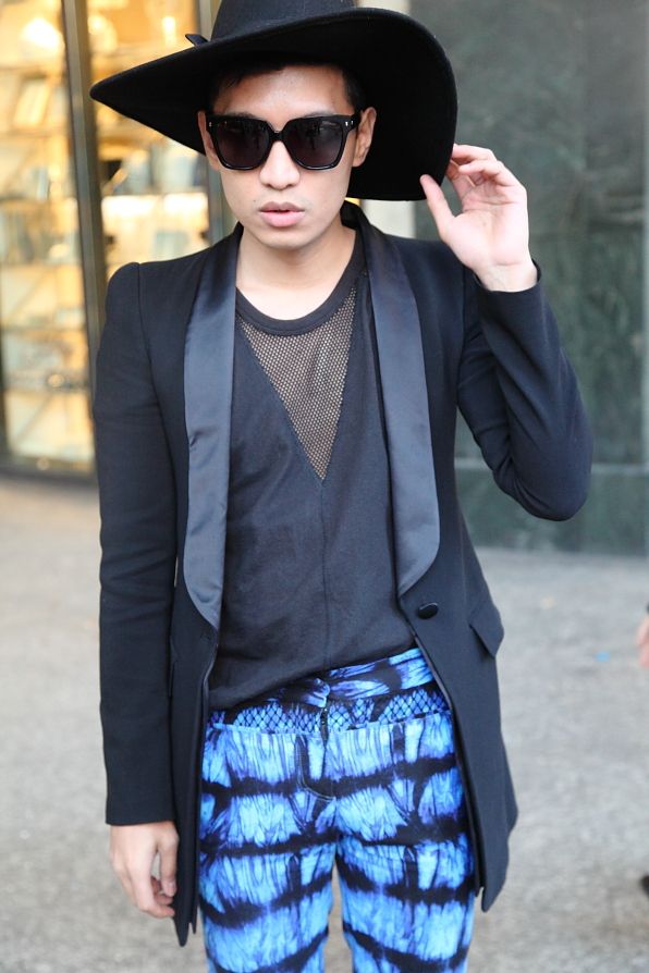 Bryanboy wearing a Roberto Cavalli jacket in Piazza San Babila Bryanboy wearing a Roberto Cavalli jacket in Piazza San Babila