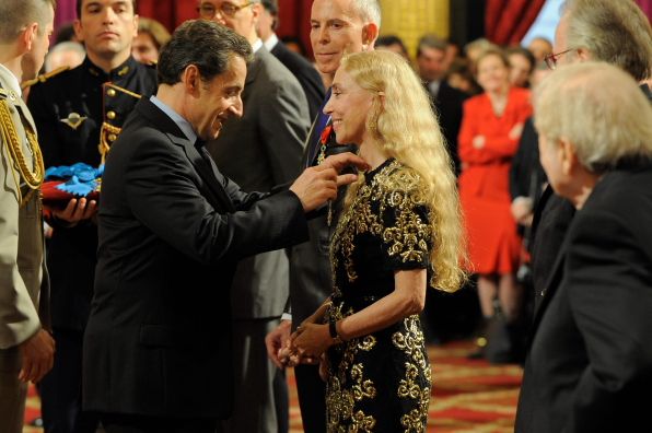 Nicolas Sarkozy awarding Franca Sozzani the Legion d'Honneur
