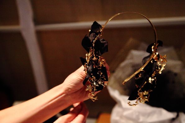 Gold headband by Suzy O'Rourke, milliner