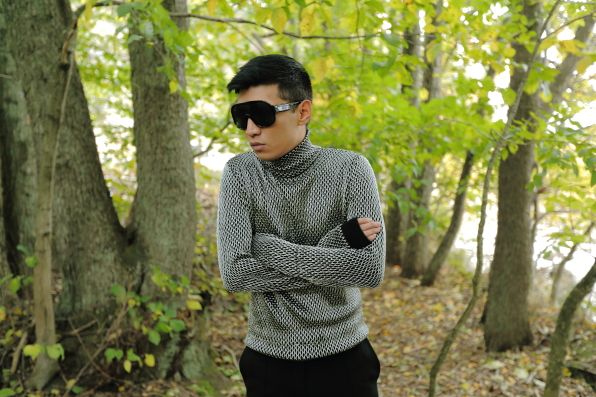 Bryanboy wearing a Versace turtleneck sweater from fall/winter 2012 collection