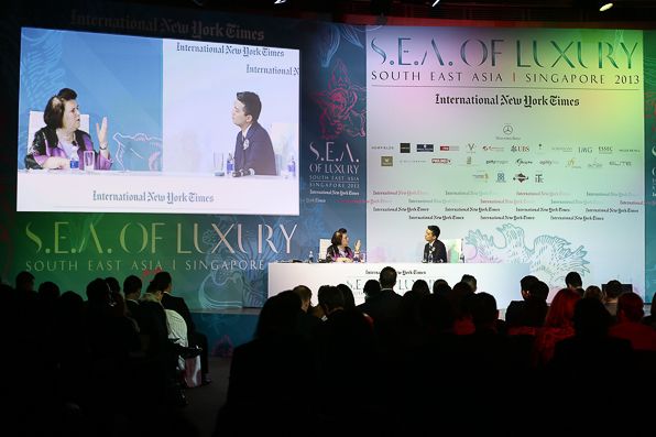 Suzy Menkes in conversation with Bryanboy at the International New York Times Luxury Conference in Singapore