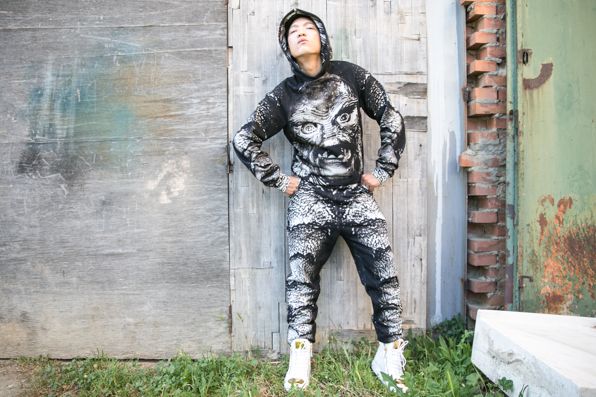 Bryanboy wearing Christopher Kane sweatshirt and fleece trackpants from fall/winter 2013 collection