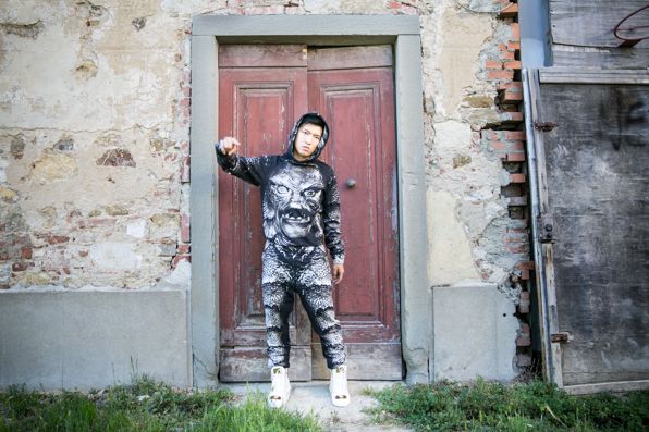 Bryanboy in fleece Christopher Kane hoodie and sweat pants from fall/winter 2013