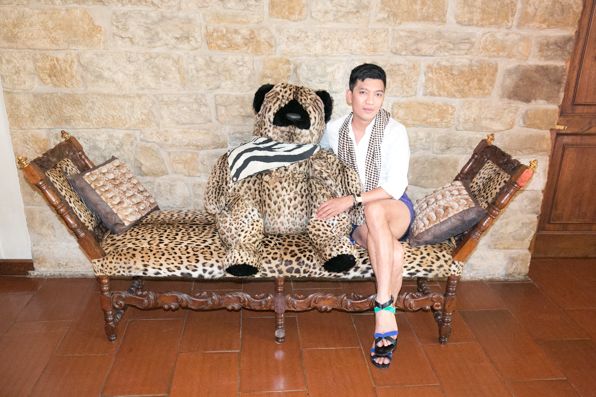 Leopard print rabbit fur teddy bear