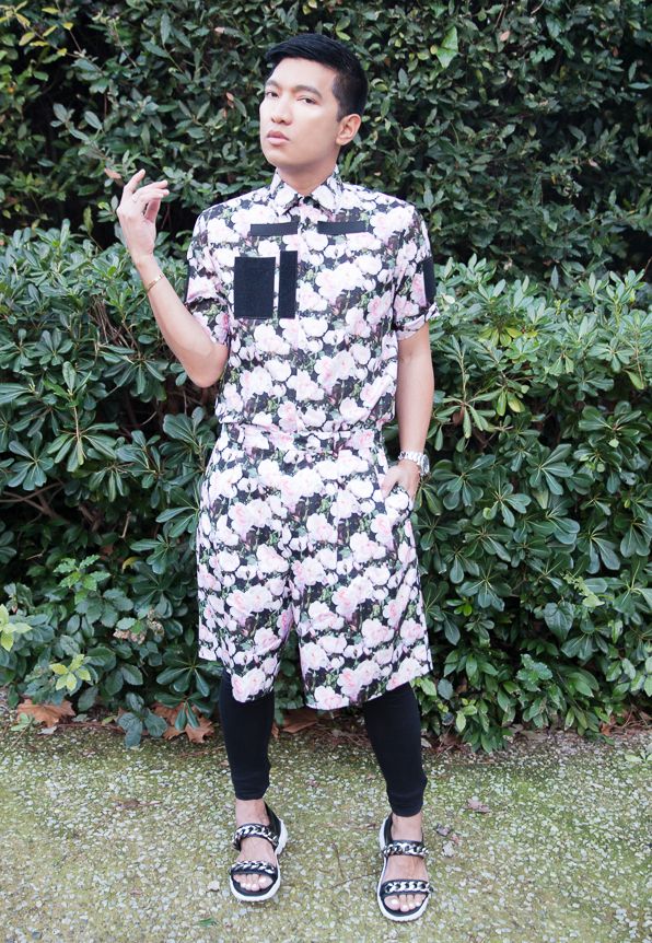 Givenchy rose print shirt and shorts for men's