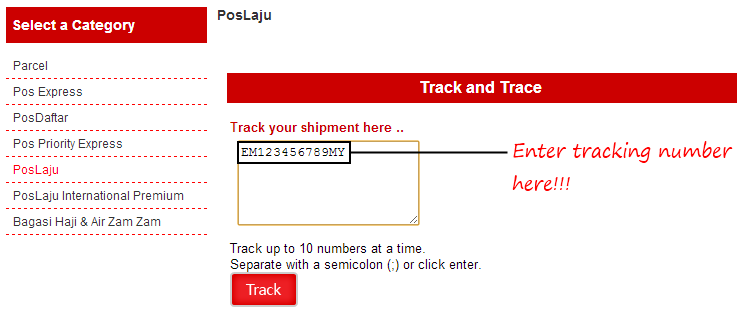 How to enter tracking number