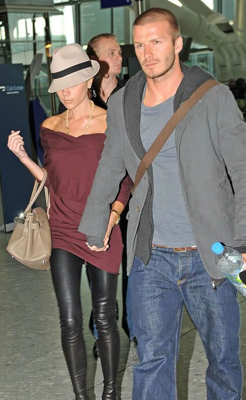 David & Victoria Beckham At Heathrow Airport.  Photo: INFdaily.com