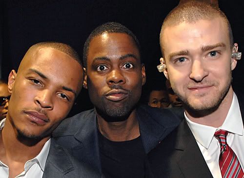 T.I., Chris Rock, & Justin Timberlake..Of Wax. Photo: MTV.com