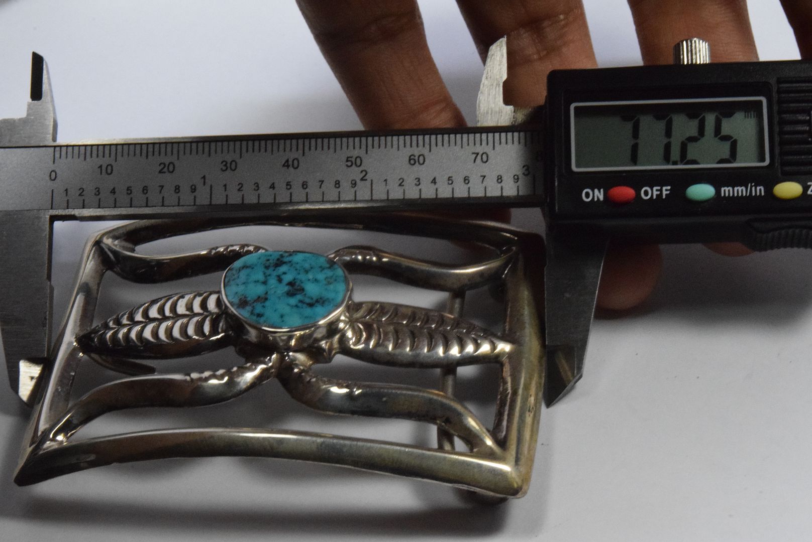 ... Sand Cast Turquoise Belt Buckle in .925 Sterling Silver MC Signed USA