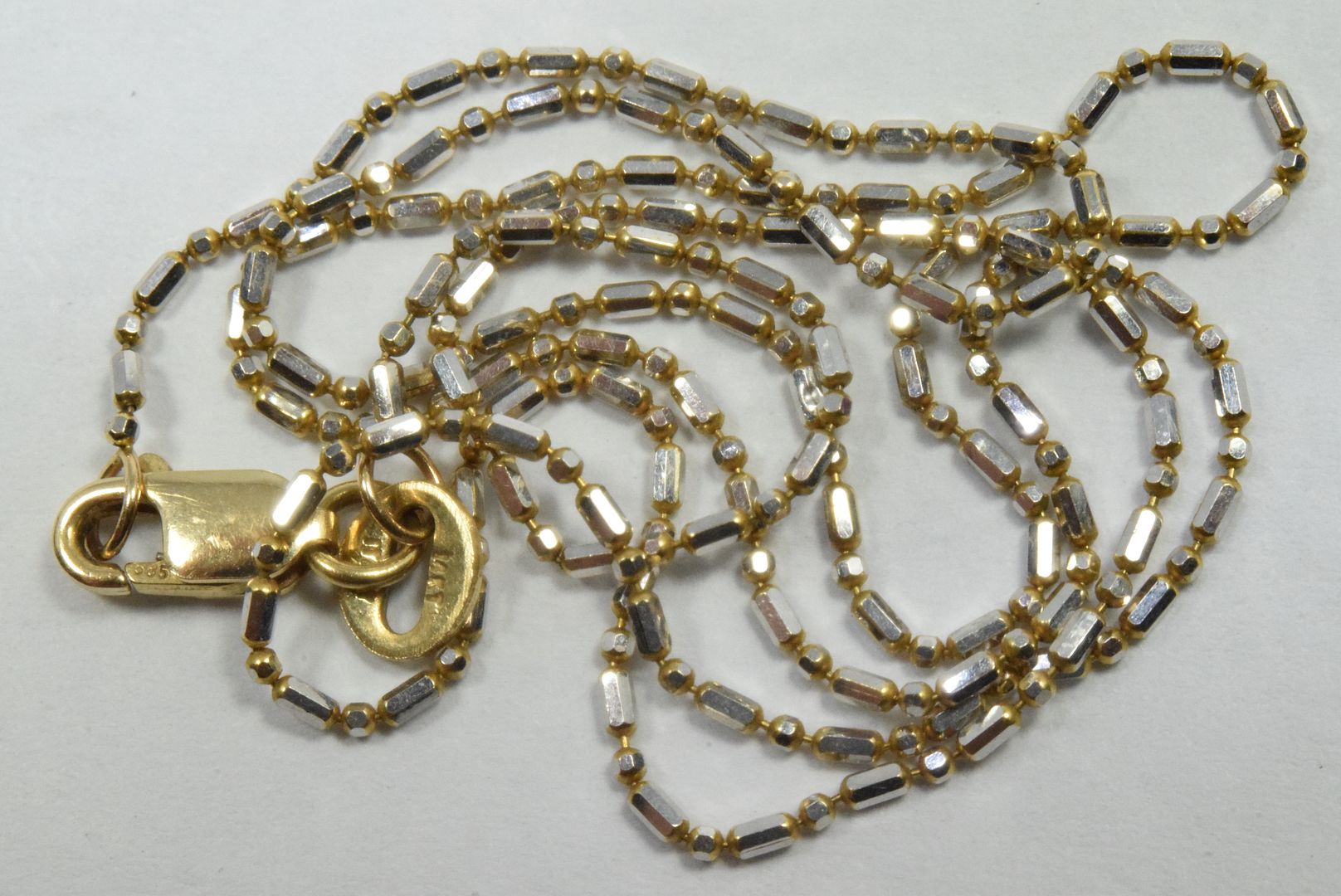 1.0 mm Sausage Link Chain in 14k Real MultiTone Gold 16 in Long MultiTone