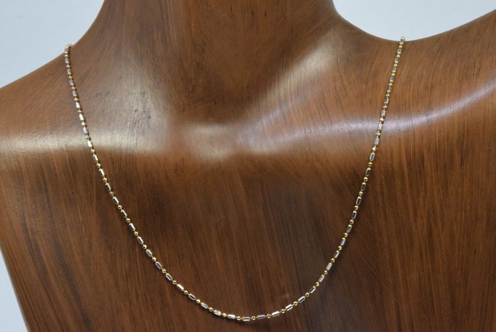 1.0 mm Sausage Link Chain in 14k Real MultiTone Gold 16 in Long MultiTone