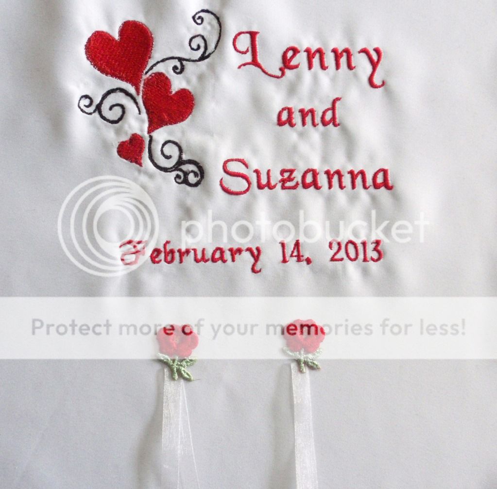 8" Wedding Ring Pillow Bridal Hearts Red Satin White Ivory Bearer Valentine