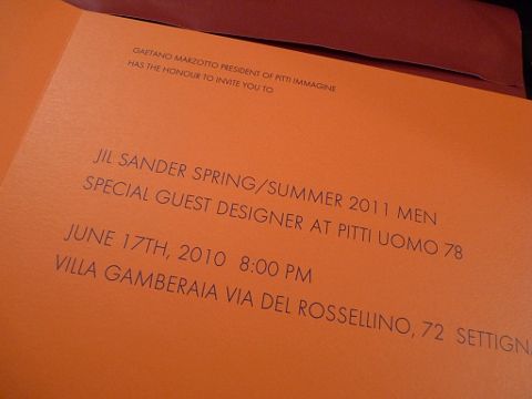 Jil Sander fashion show invitation Spring 2011 menswear