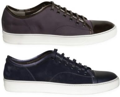 Lanvin sneakers with patent leather toe detail.