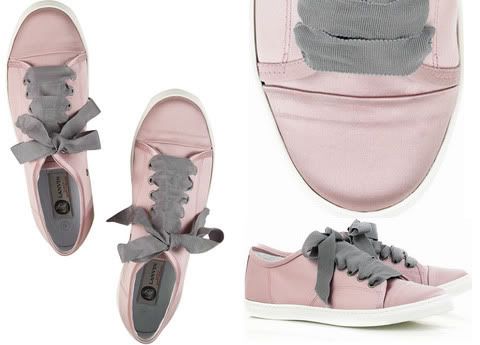 Pink satin Lanvin sneakers with grosgrain shoelaces.