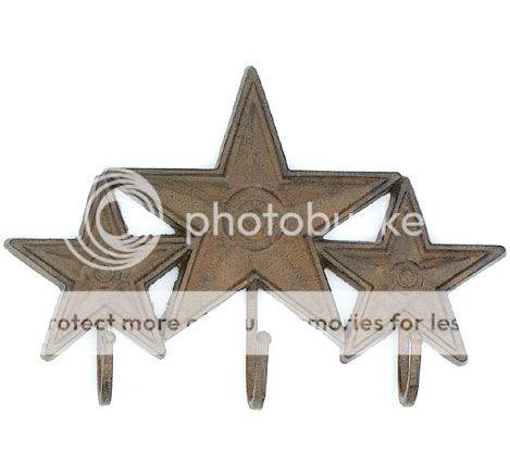 Iron Texas Star Wall Key Rack Holder 3 Hooks Coat Hook