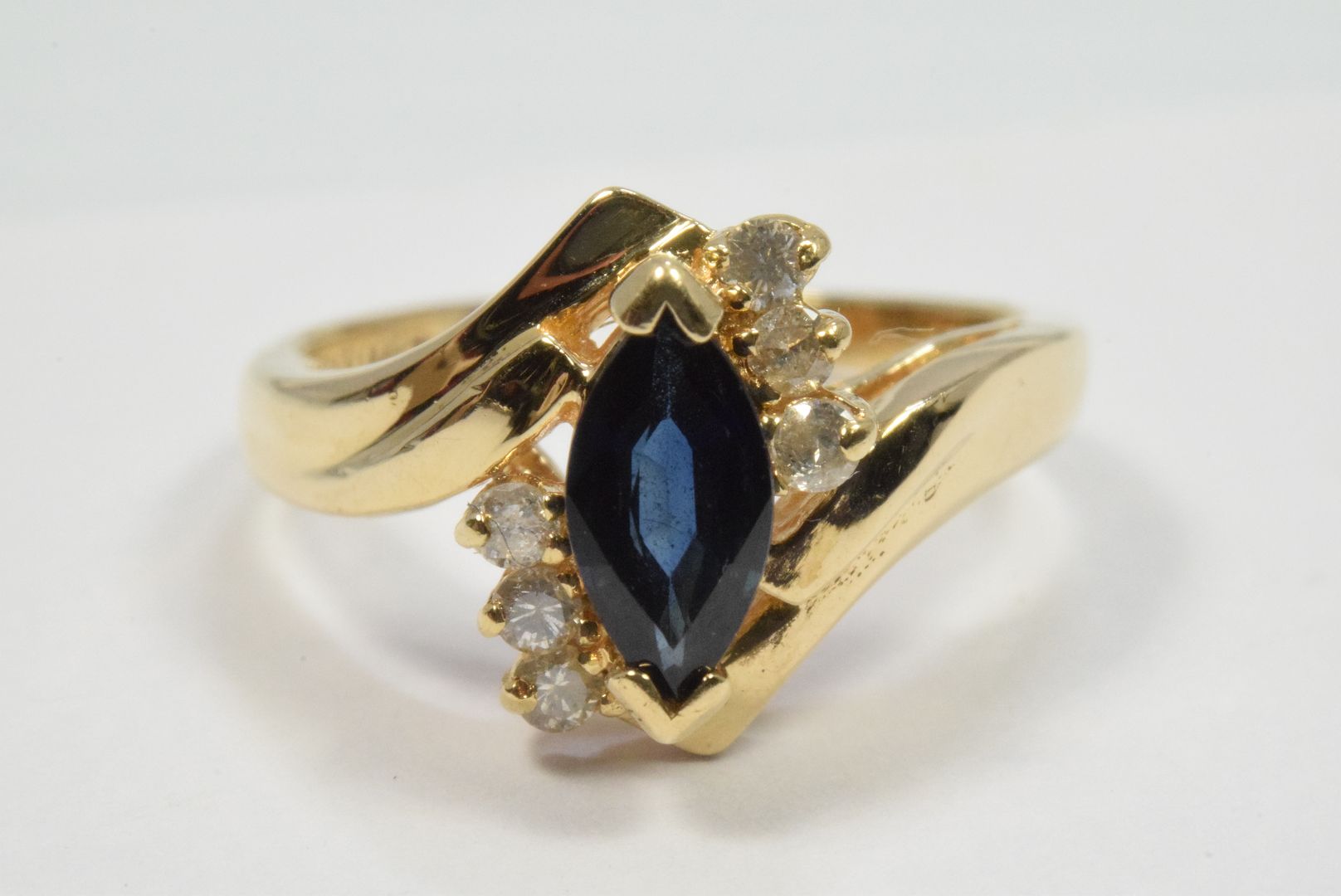 14k Yellow Gold .68 ct Diamond & Sapphire Cluster Ring Marquise Blue ...