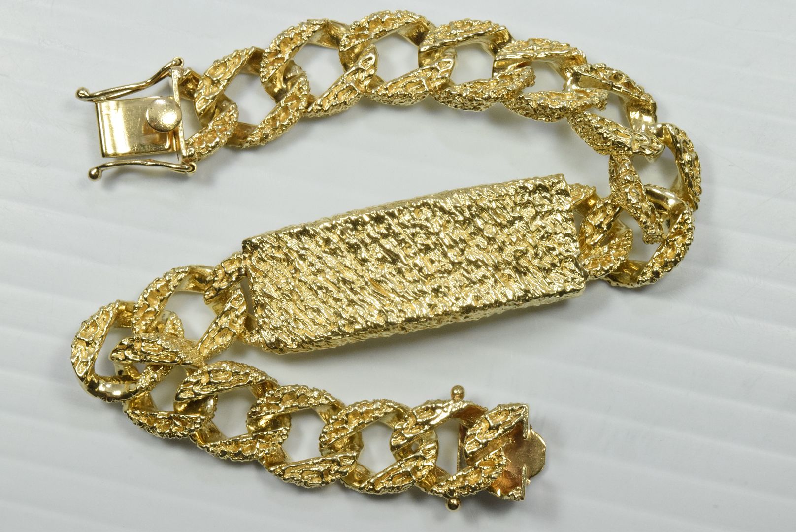 Men's Heavy Solid 14k Yellow Gold Nugget 1980's ID Bracelet 8 in Long ...